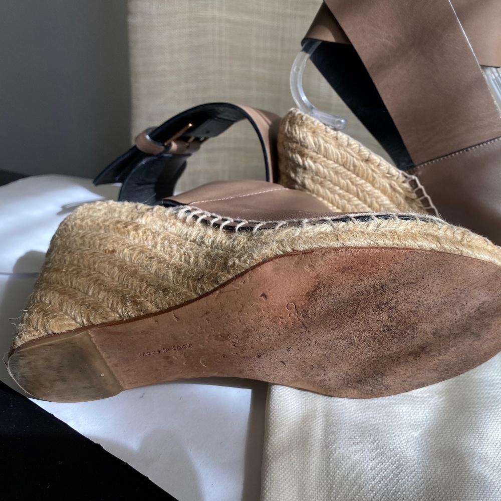 Celine espadrille brown Leather strap wedges ankle strap 36 peep-open toe/heel - Picture 7 of 9
